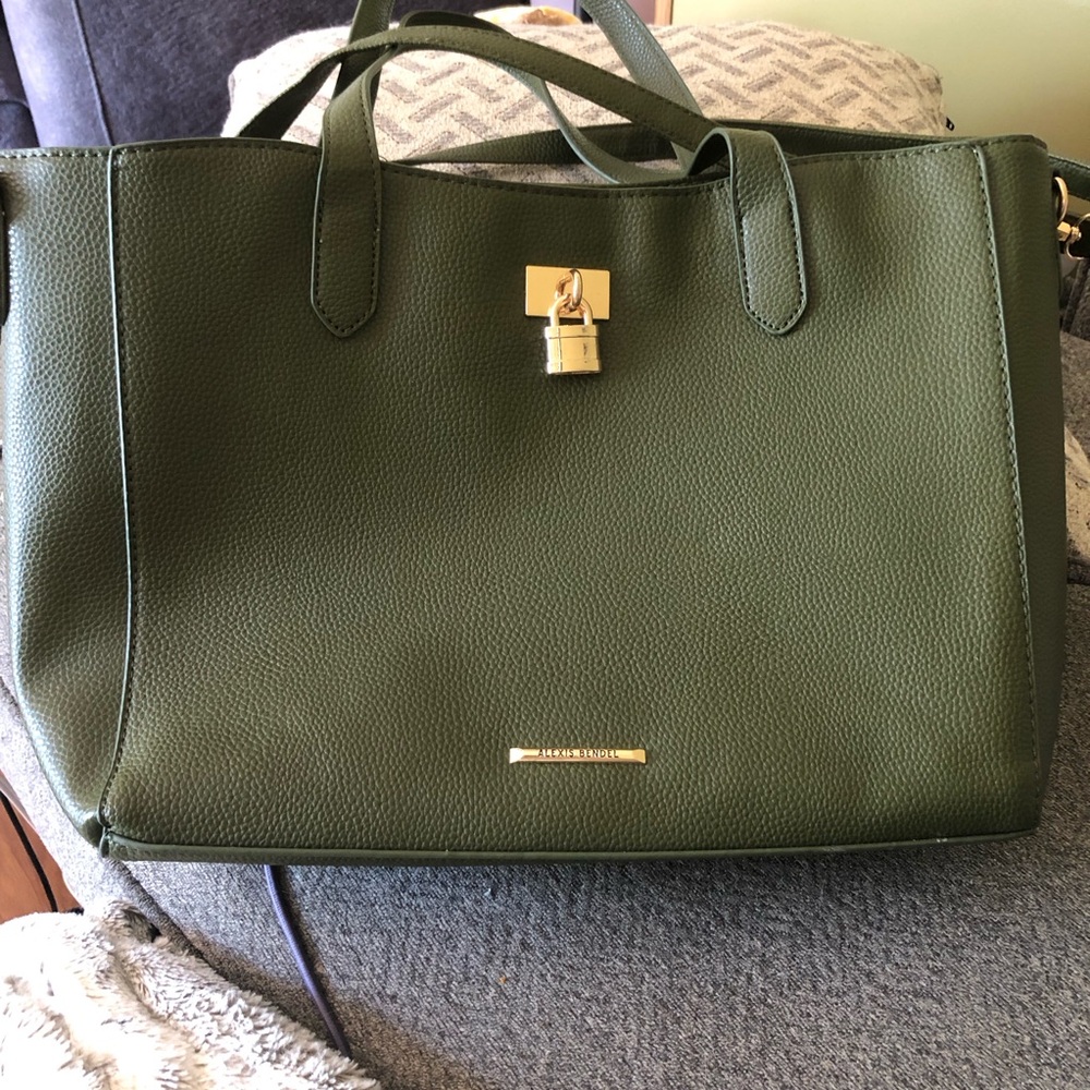 Olive Green Leather Shoulder Bag with Gold Hardware